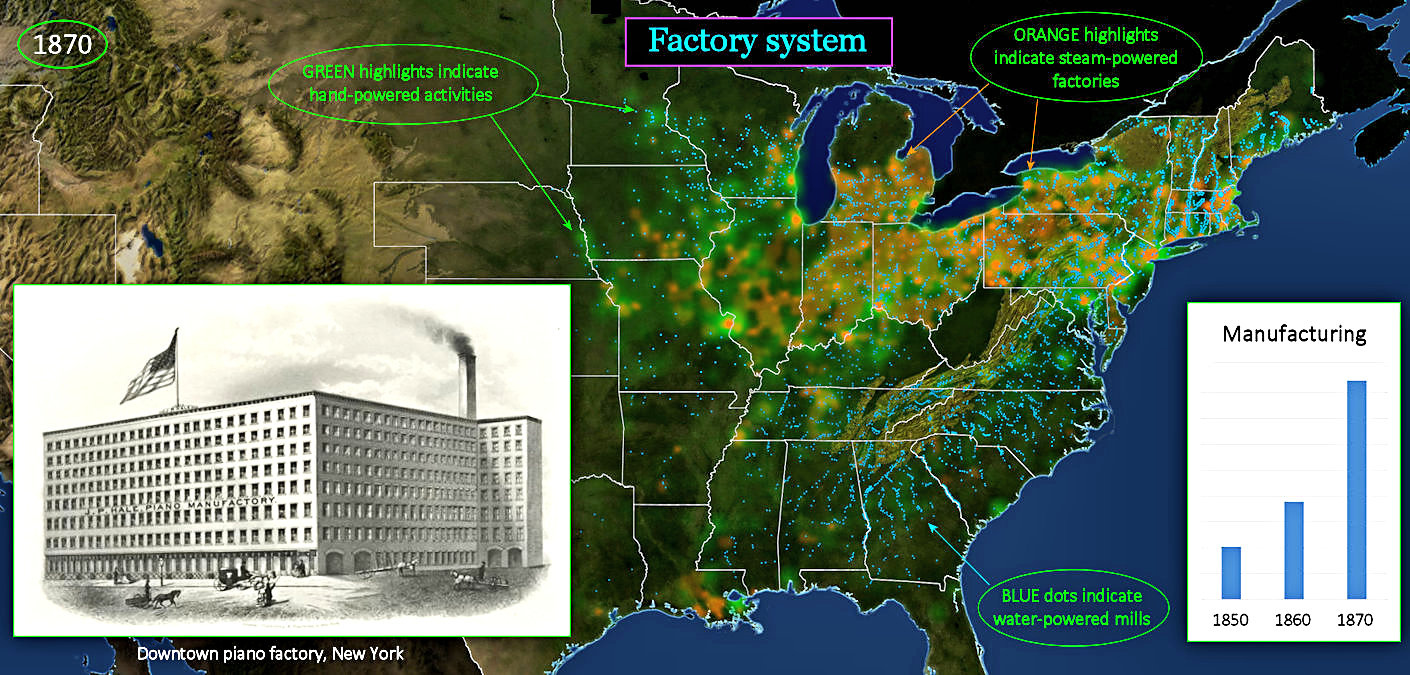 Steam vs waterpower, 1870 map